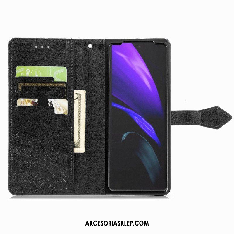 Etui Folio do Samsung Galaxy Z Fold 4 z Łańcuch Średniowieczna Mandala Z Paskami