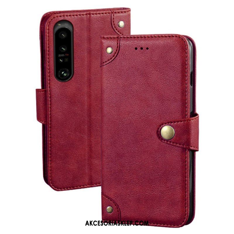 Etui Folio do Sony Xperia 1 IV Styl Skórzany Z Nitami Idewei