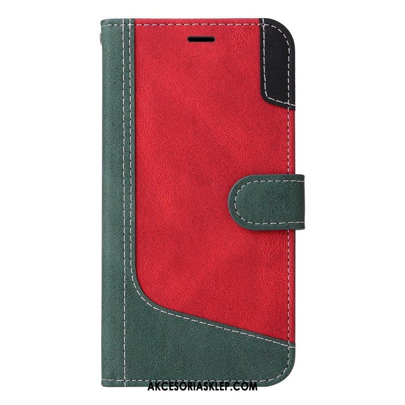 Etui Folio do Xiaomi Redmi Note 12 5G z Łańcuch Trójkolorowy Pasek