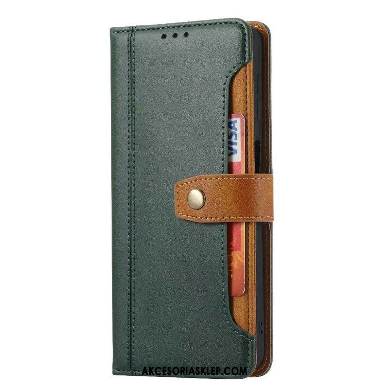 Etui Folio do iPhone 13 Mini Etui Na Karty Z Przodu I Pasek Z Efektem Skóry