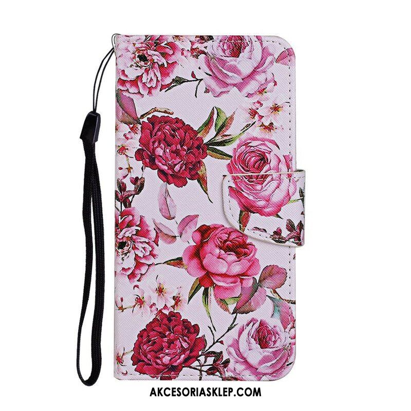 Etui Folio do iPhone 13 Pro Mistrzowskie Kwiaty Z Paskiem