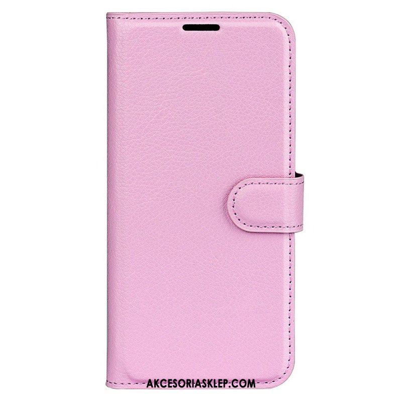 Etui Folio do iPhone 15 Plus Klasyczna Sztuczna Skóra Litchi