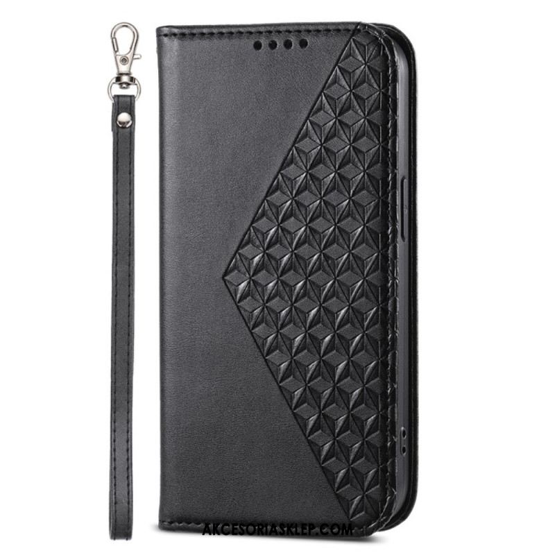 Etui Folio iPhone 16 Diamentowy Wzór Z Paskiem Etui Ochronne