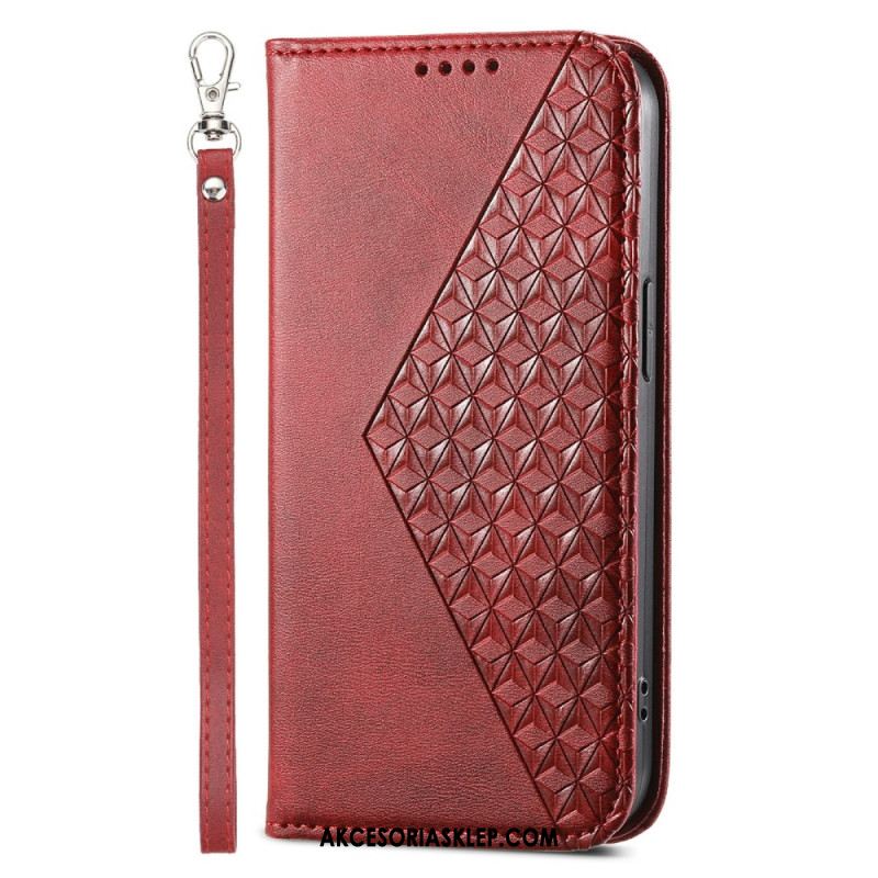 Etui Folio iPhone 16 Diamentowy Wzór Z Paskiem Etui Ochronne