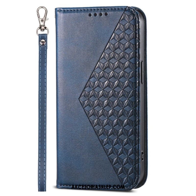 Etui Folio iPhone 16 Diamentowy Wzór Z Paskiem Etui Ochronne