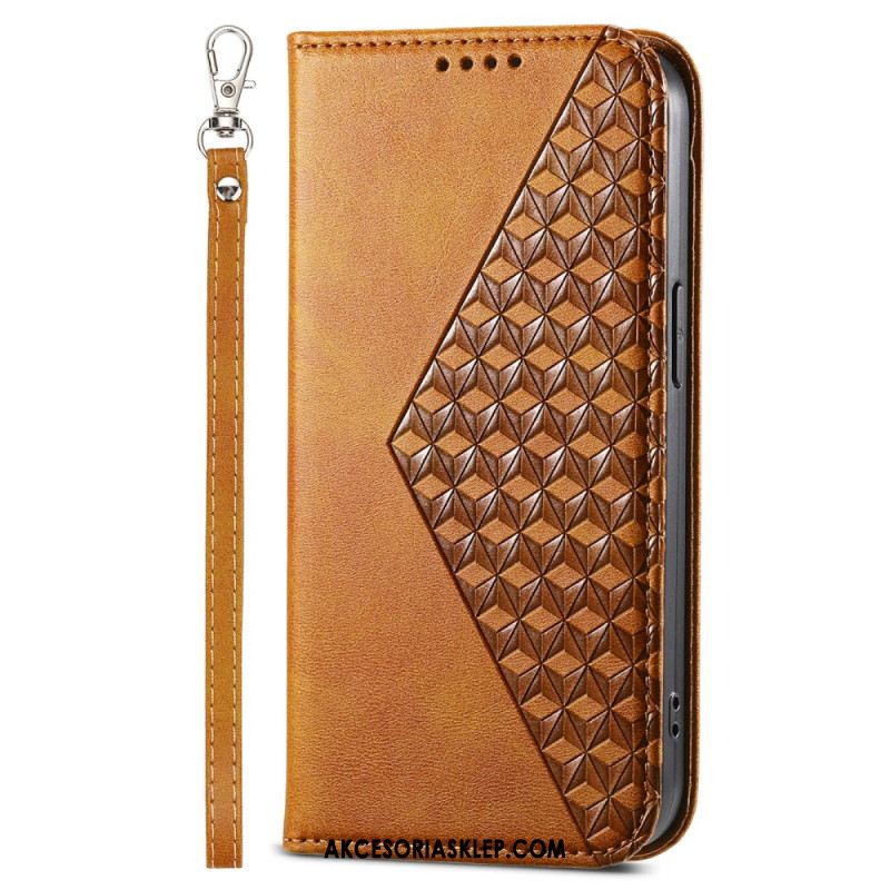 Etui Folio iPhone 16 Diamentowy Wzór Z Paskiem Etui Ochronne