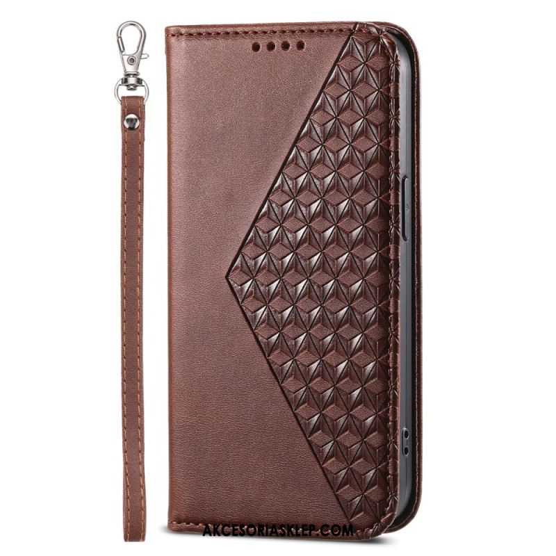 Etui Folio iPhone 16 Diamentowy Wzór Z Paskiem Etui Ochronne