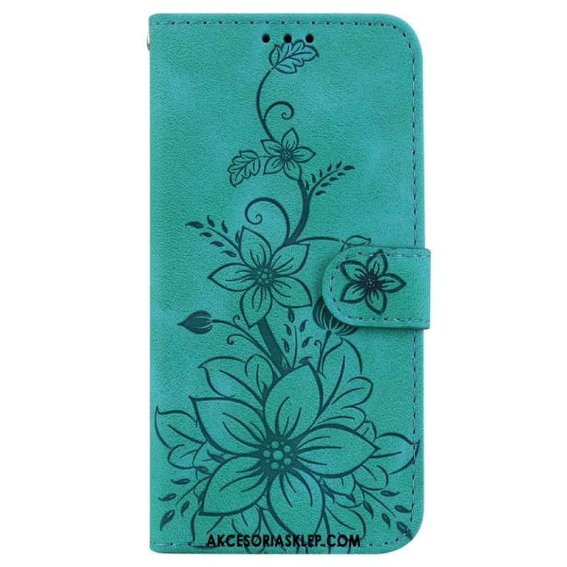 Etui Folio iPhone 16 Kwiatowy Wzór Z Paskiem Etui Ochronne