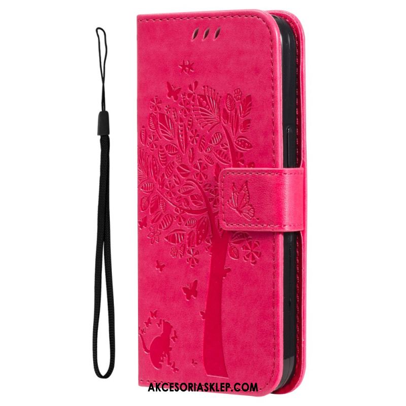 Etui Folio iPhone 16 Plus Drzewko Dla Kota I Smyczy Etui Ochronne