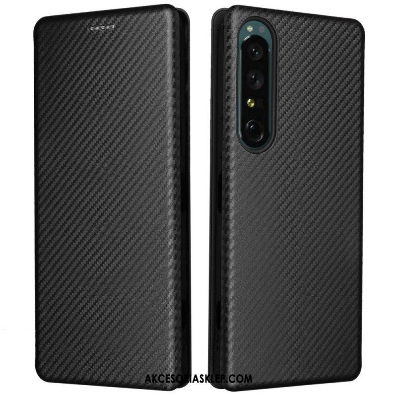 Etui Na Telefon do Sony Xperia 1 IV Etui Folio Tekstura Włókna Węglowego