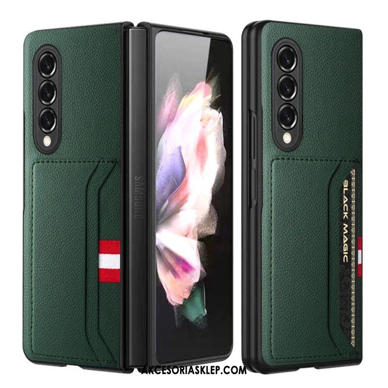 Etui do Samsung Galaxy Z Fold 3 5G Podwójne Etui Na Karty Ze Skóry Litchi