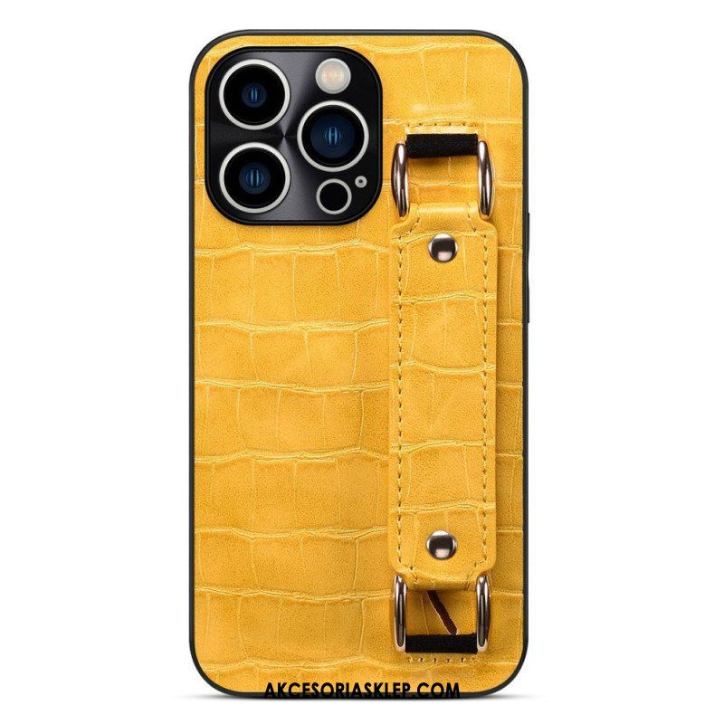 Etui do iPhone 14 Pro Etui Na Karty Z Paskiem Podtrzymującym Krokodyla