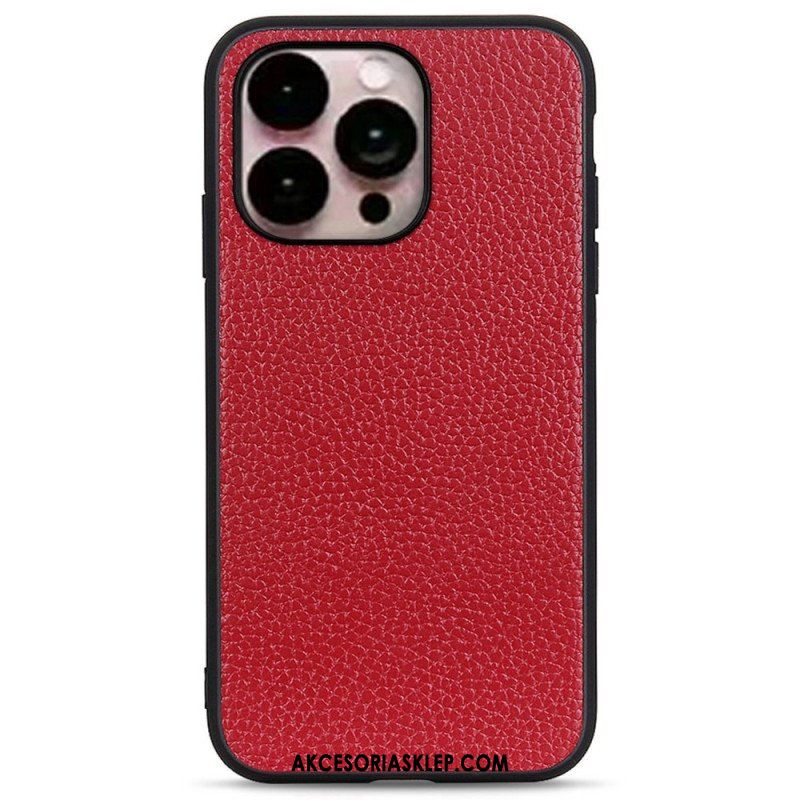 Etui do iPhone 14 Pro Max Prawdziwa Skóra Litchi