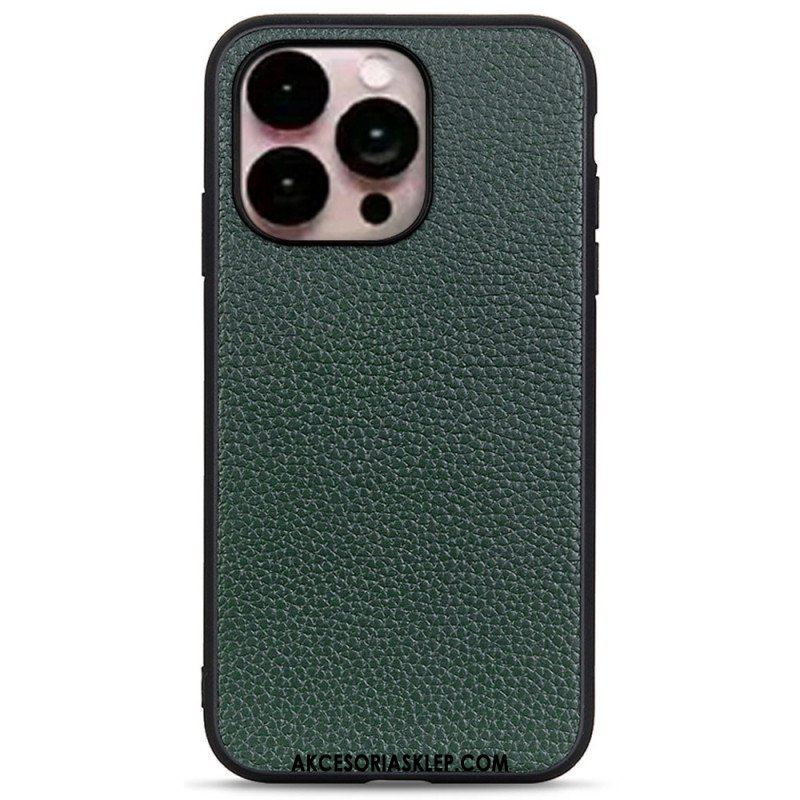 Etui do iPhone 14 Pro Max Prawdziwa Skóra Litchi