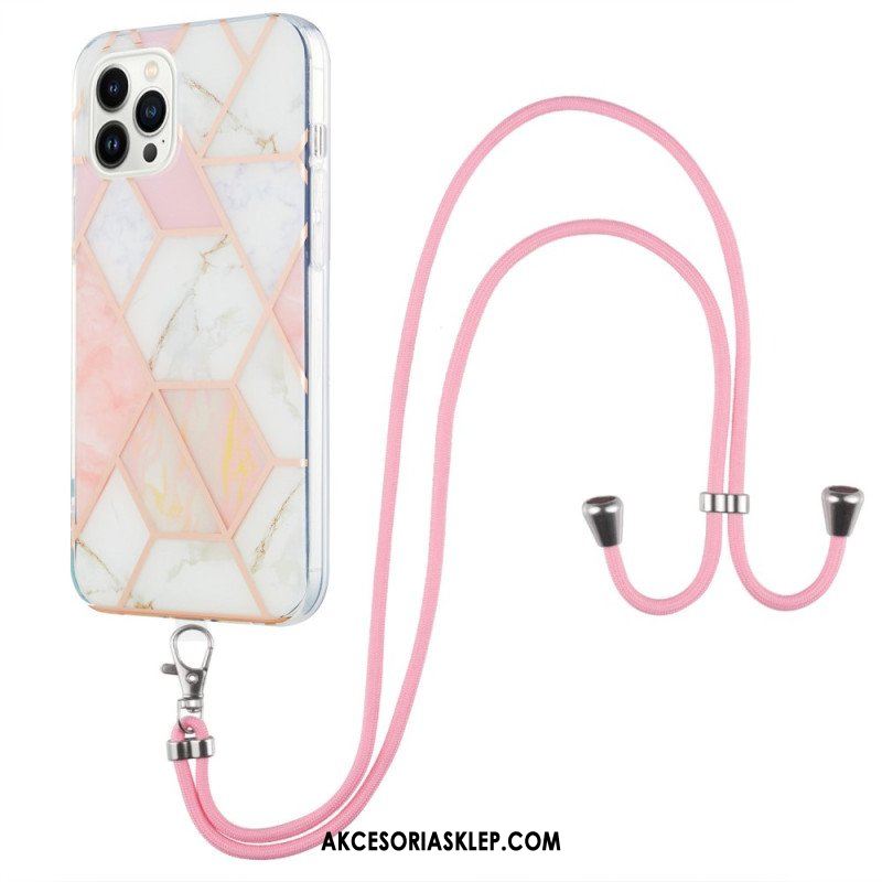 Etui do iPhone 15 Pro Max ze Sznurkiem Stylowy Sznur Marmurowy