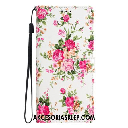 Etui Folio Do Oppo A98 5g CZerwone Kwiaty Z Paskiem