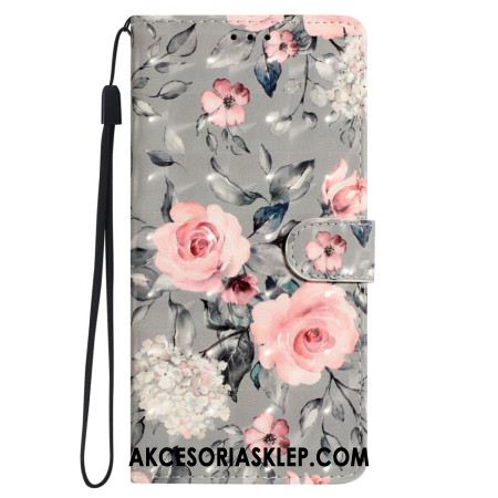 Etui Folio Do Oppo A98 5g Różowe Kwiaty Z Paskiem