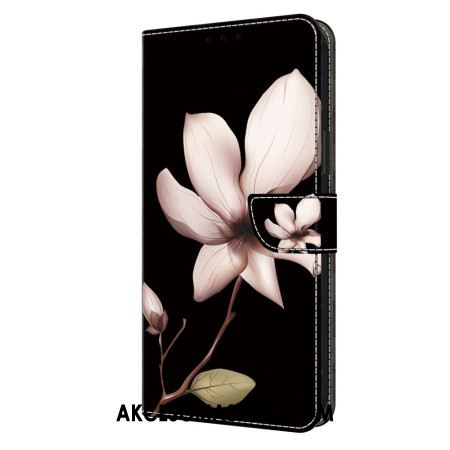 Etui Folio Do Oppo A98 5g Różowy Kwiat Na CZarnym Tle