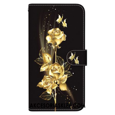 Etui Folio Do Oppo Reno 11 5g Złote I Różowe Motyle Z Paskiem