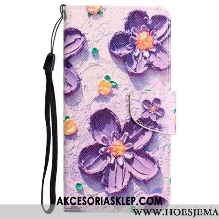 Etui Folio Do Samsung Galaxy A55 5g Fioletowe Kwiaty Z Paskiem