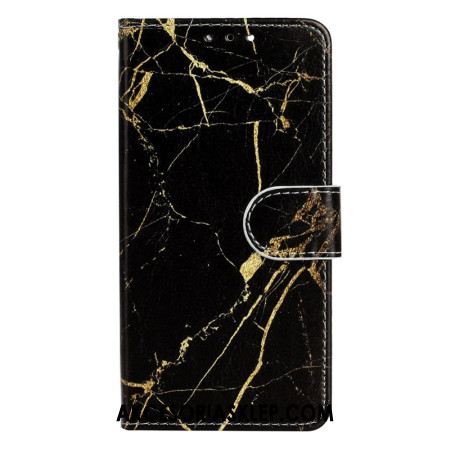 Etui Folio Do Samsung Galaxy S24 5g CZarny I Złoty Marmur Z Paskiem