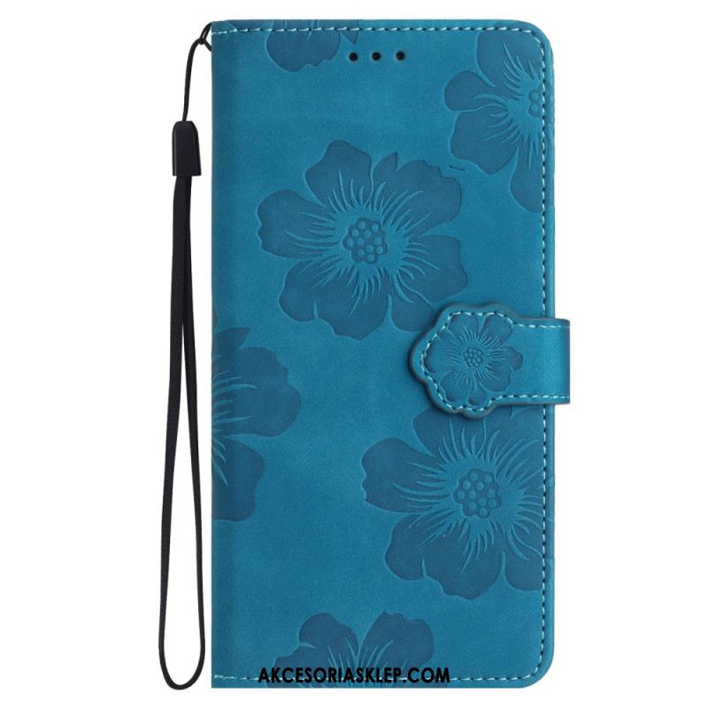 Etui Folio Do Samsung Galaxy S24 5g Drukowane Kwiaty Z Paskiem