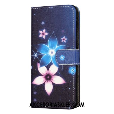 Etui Folio Do Xiaomi Redmi Note 13 5g Księżycowe Kwiaty Z Paskiem