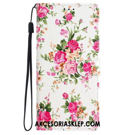 Etui Folio Do iPhone 16 CZerwone Kwiaty Z Paskiem