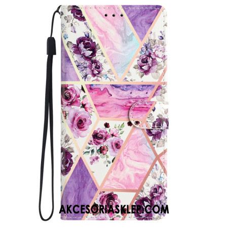 Etui Folio Do iPhone 16 Fioletowe Kwiaty Z Paskiem