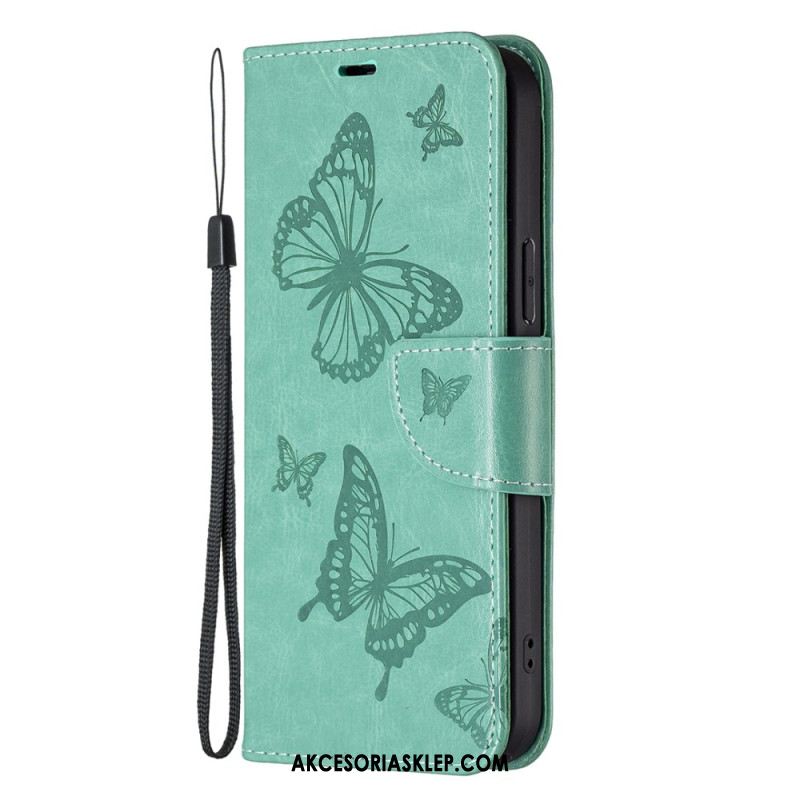 Etui Folio Do iPhone 16 Plus Drukowane Motyle Ze Smyczą