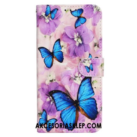 Etui Folio Do iPhone 16 Pro Max Motyle I Fioletowe Kwiaty Z Paskiem