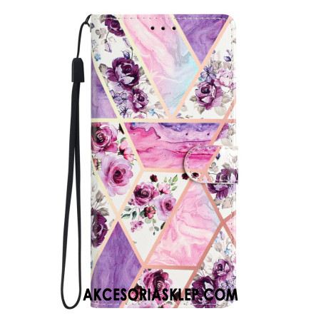 Etui Folio Oppo A98 5g Fioletowe Kwiaty Z Paskiem Etui Ochronne