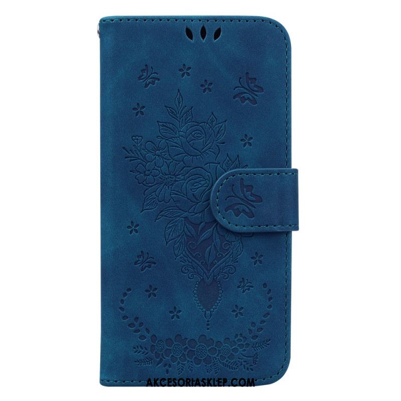 Etui Folio Oppo Reno 11 5g Wzór Kwiatowy Z Efektem Zamszu I Paskiem Etui Ochronne