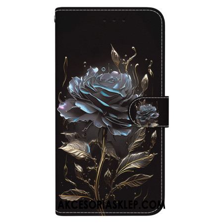 Etui Folio Oppo Reno 12f 5g CZarna Róża Z Paskiem