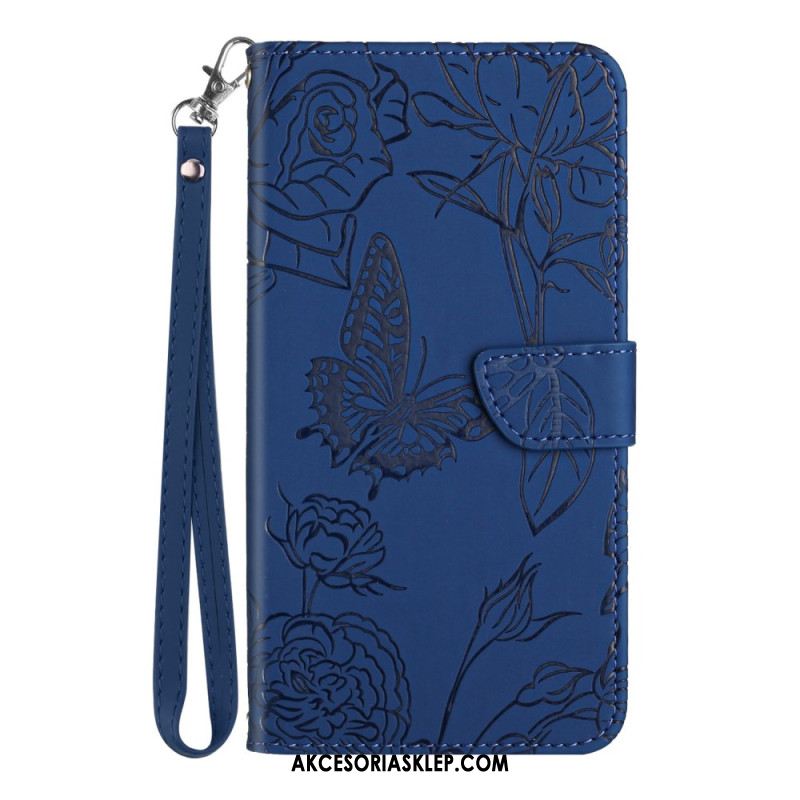 Etui Folio Samsung Galaxy A16 5g Nadruk Motyl Z Paskiem Etui Ochronne