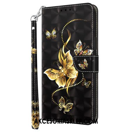 Etui Folio Samsung Galaxy A16 5g Złote Motyle Z Paskiem Etui Ochronne