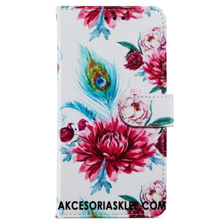 Etui Folio Samsung Galaxy A55 5g CZerwone Kwiaty Z Paskiem