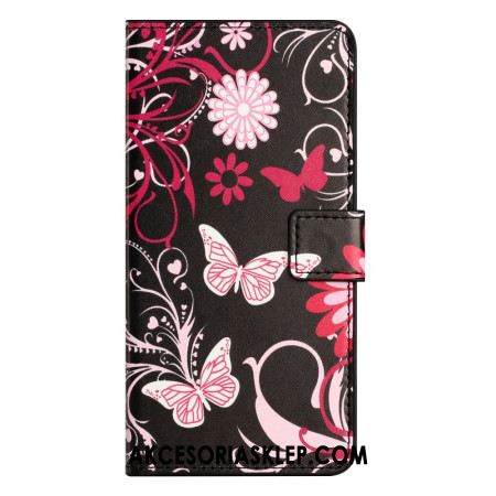 Etui Folio Samsung Galaxy S24 5g Motyle Na CZarnym Tle Etui Ochronne