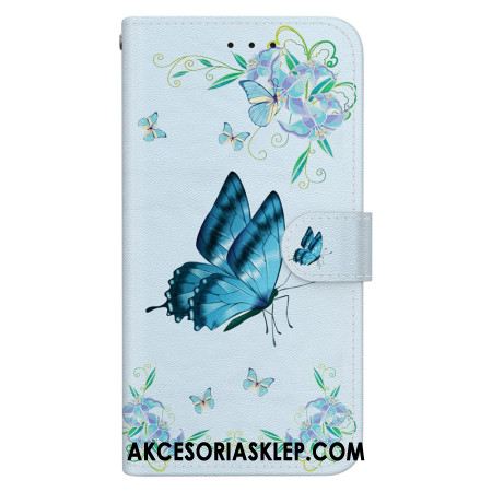 Etui Folio Samsung Galaxy S24 5g Niebieski Motyl I Kwiaty Etui Ochronne