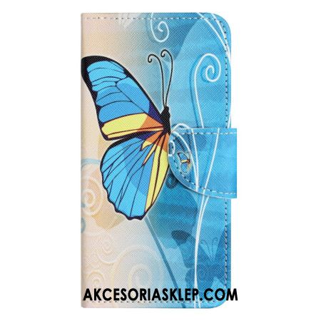 Etui Folio Samsung Galaxy S24 5g Niebiesko-żółty Motyl Z Paskiem Etui Ochronne