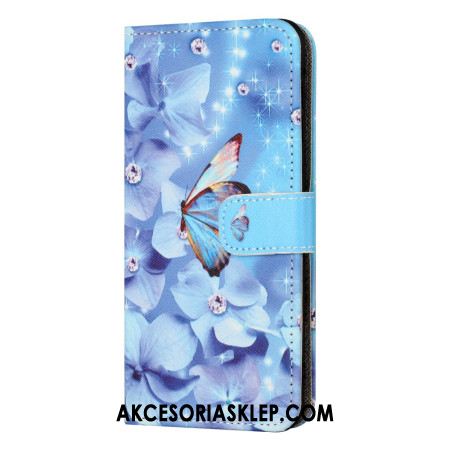 Etui Folio Samsung Galaxy S24 Fe Niebieskie Kwiaty I Motyle Z Paskiem Etui Ochronne