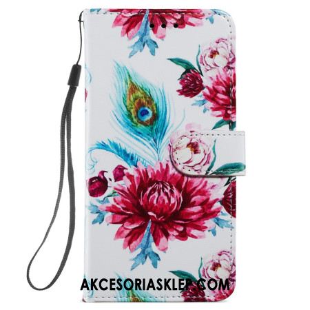 Etui Folio Samsung Galaxy S24 Plus 5g Pasek Ze Wzorem W Pawie Kwiatki