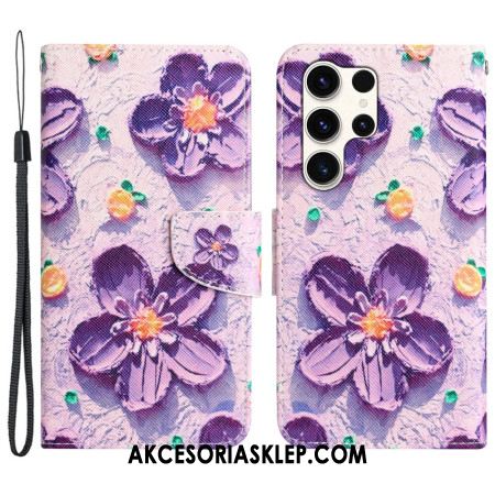 Etui Folio Samsung Galaxy S24 Ultra 5g Fioletowe Kwiaty Z Paskiem Etui Ochronne