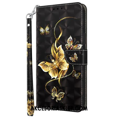 Etui Folio Xiaomi Redmi Note 13 4g Złote Motyle Z Paskiem Etui Ochronne