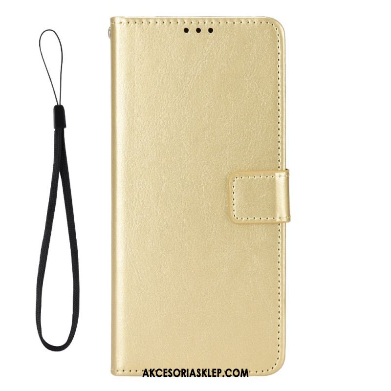 Etui Folio Xiaomi Redmi Note 13 5g Błyszcząca Sztuczna Skóra Z Paskiem Etui Ochronne