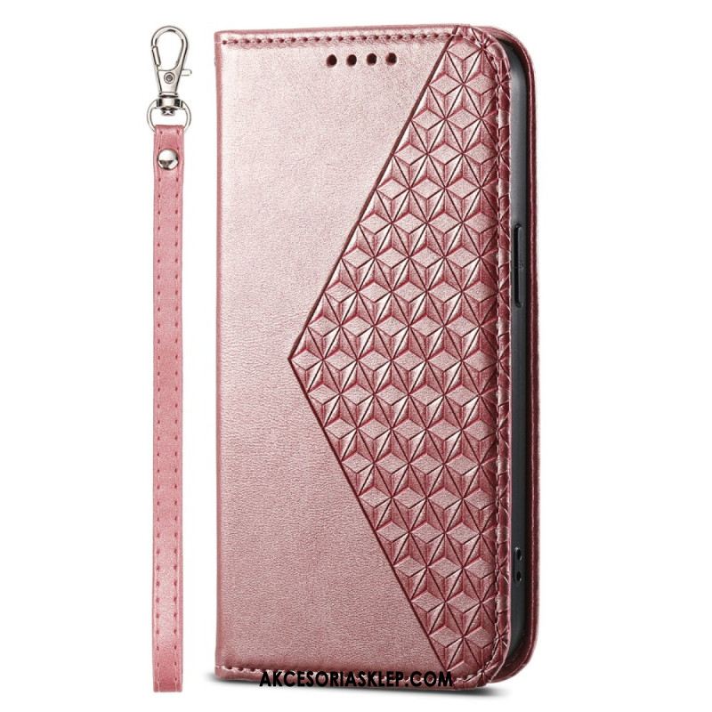 Etui Folio iPhone 16 Diamentowy Wzór Z Paskiem Etui Ochronne