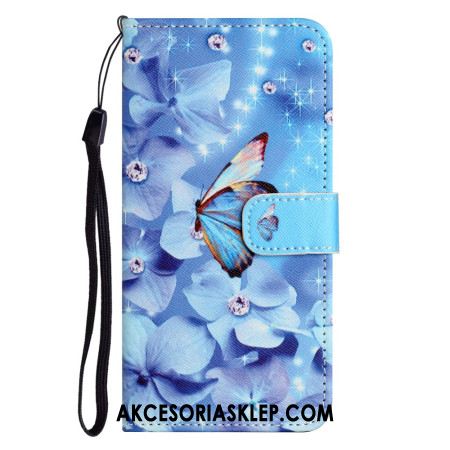 Etui Folio iPhone 16 Pro Max Motyle I Diamenty Z Paskiem Etui Ochronne