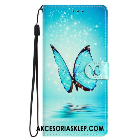 Etui Folio iPhone 16 Pro Max Niebieski Motyl Na Wodzie Z Paskiem Etui Ochronne