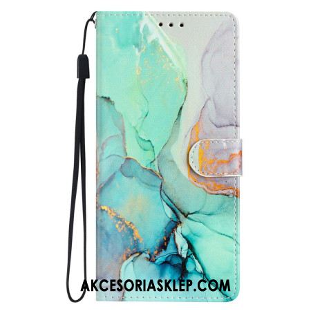 Etui Folio iPhone 16 Pro Max Zielony Marmur Z Paskiem Etui Ochronne