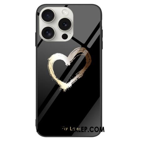 Etui iPhone 16 Pro Max Szkło Hartowane W Kształcie Złotego Serca Na CZarnym Tle